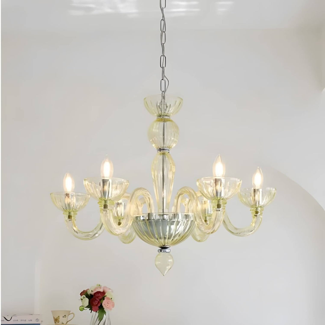 Celestia Candle Style Fluted Glass Chandelier β Vintage Charm