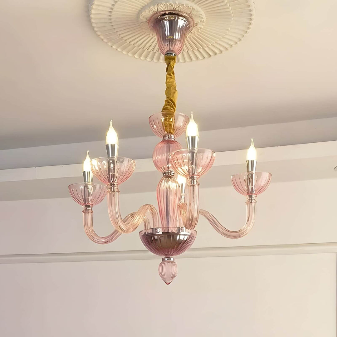 Celestia Candle Style Fluted Glass Chandelier β Vintage Charm