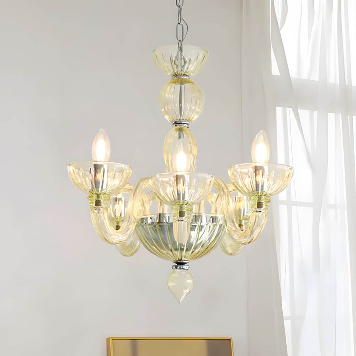 Celestia Candle Style Fluted Glass Chandelier β Vintage Charm