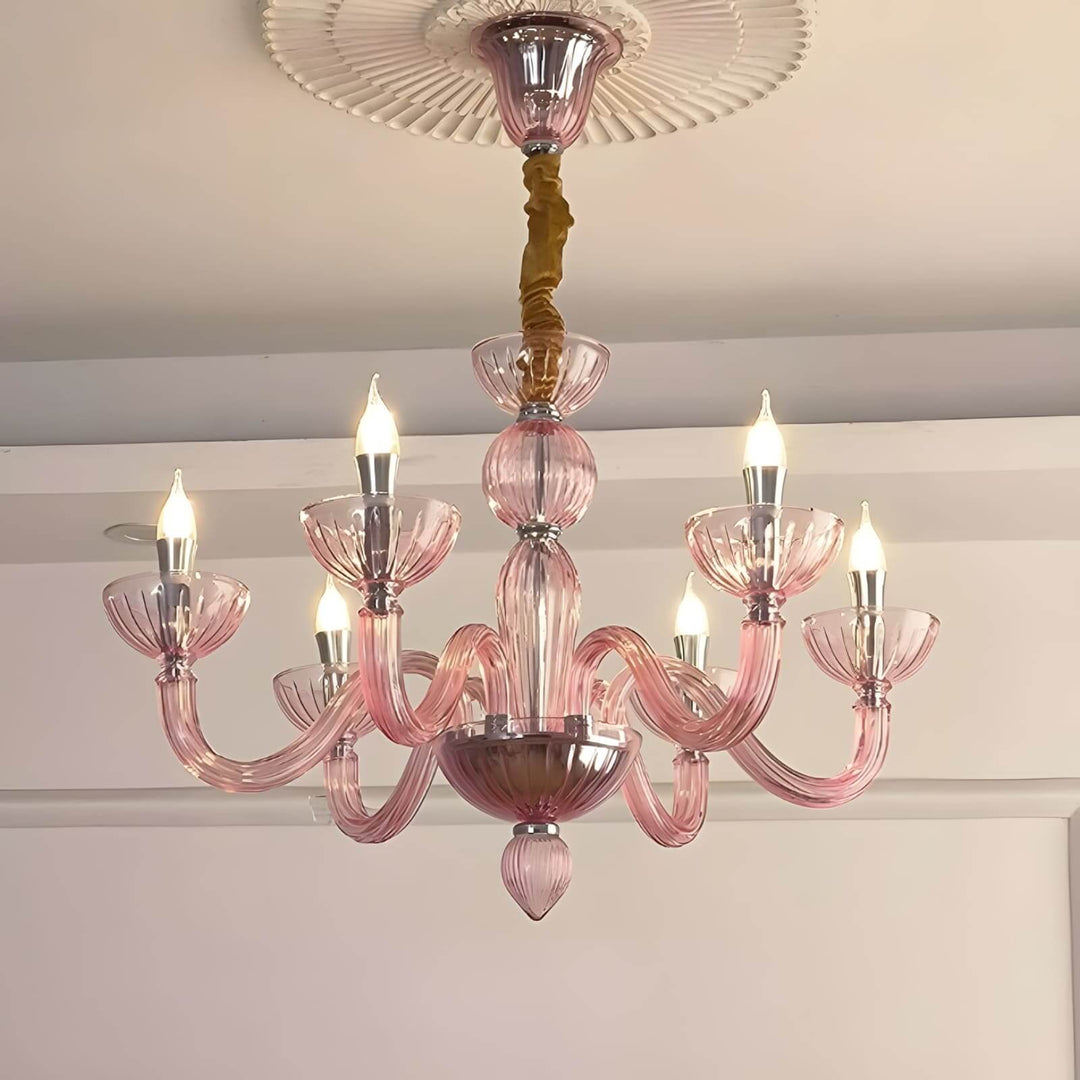 Celestia Candle Style Fluted Glass Chandelier β Vintage Charm