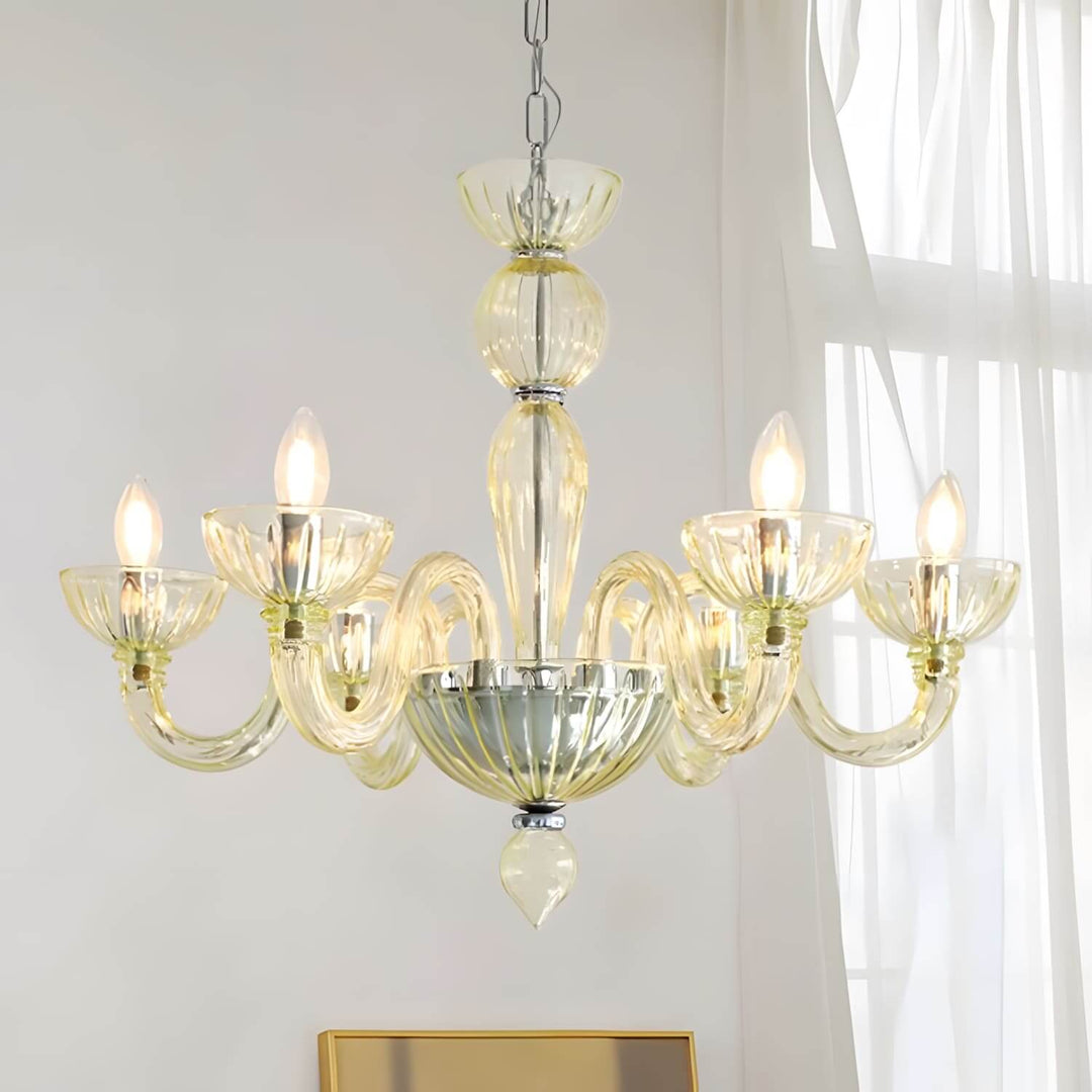 Celestia Candle Style Fluted Glass Chandelier β Vintage Charm