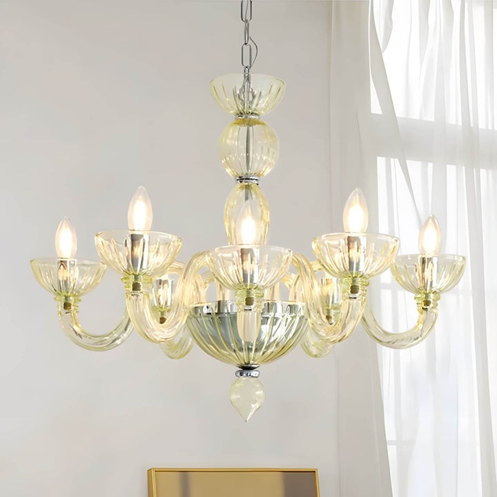 Celestia Candle Style Fluted Glass Chandelier β Vintage Charm