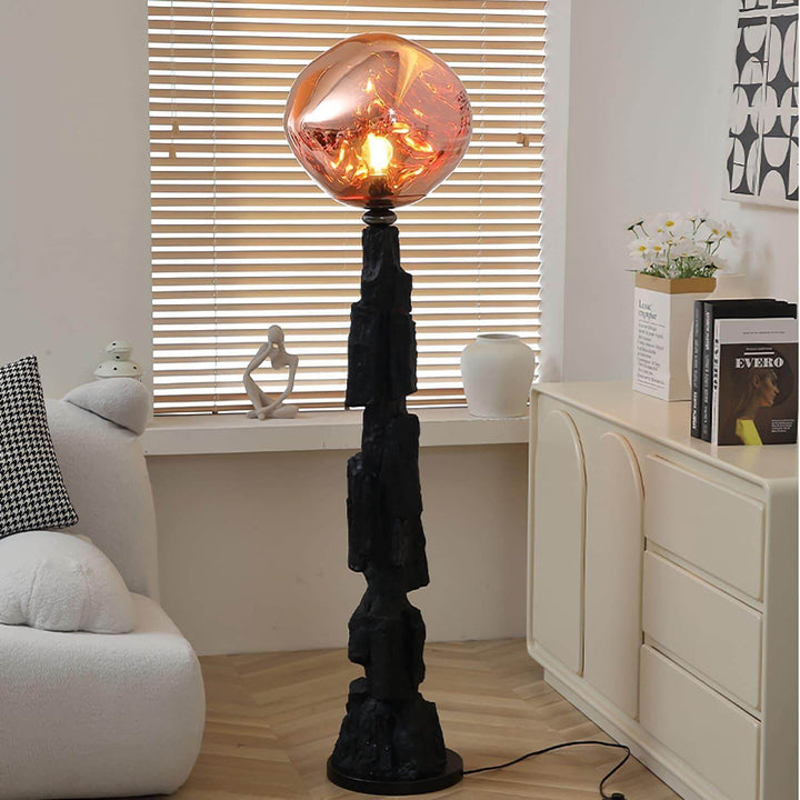 Unique Charcoal Lava Floor Lamp, 15" x 58.3", Art Deco design, adds charm to any room, perfect for stylish decor.