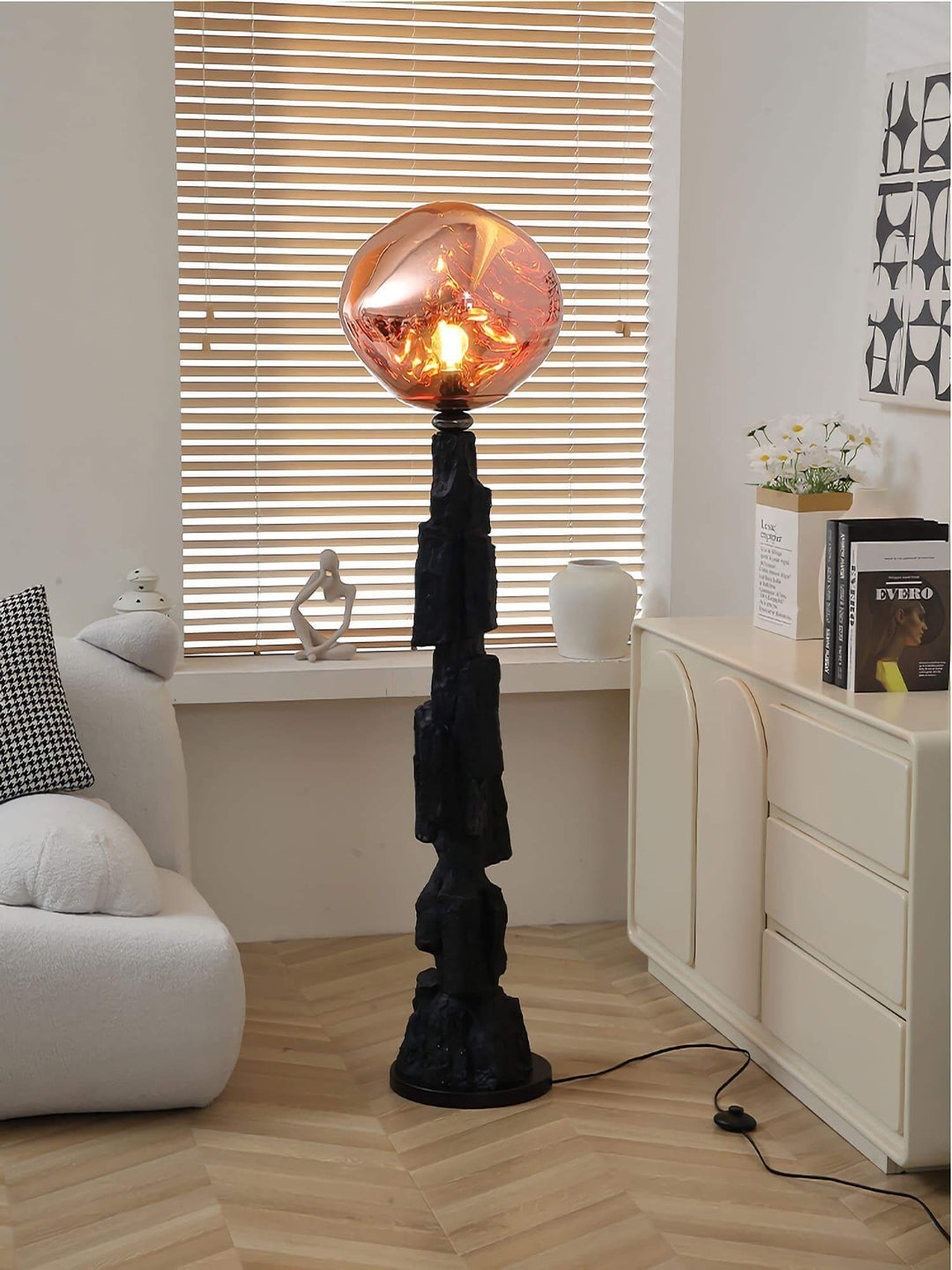 Charcoal Lava Floor Lamp in art deco style, unique standing lamp with striking design, perfect for modern home decor.