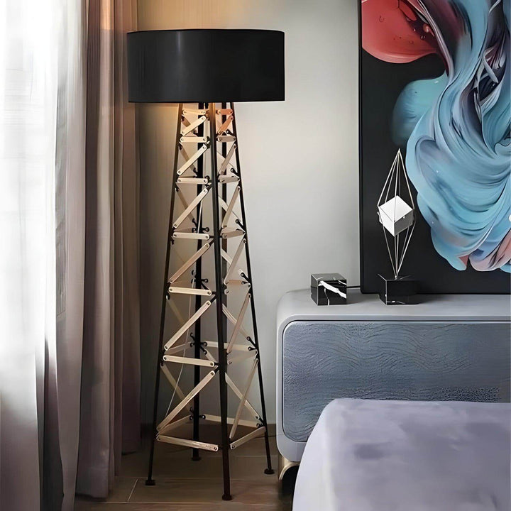 Eiffel Floor Lamp: contemporary metal floor lamp, funky design for living room or bedroom, height 165cm, diameter 60cm.