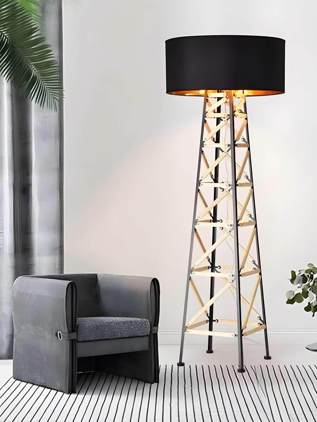 Eiffel Floor Lamp: contemporary metal floor lamp standing 165cm tall, perfect funky addition for bedroom or living room decor.