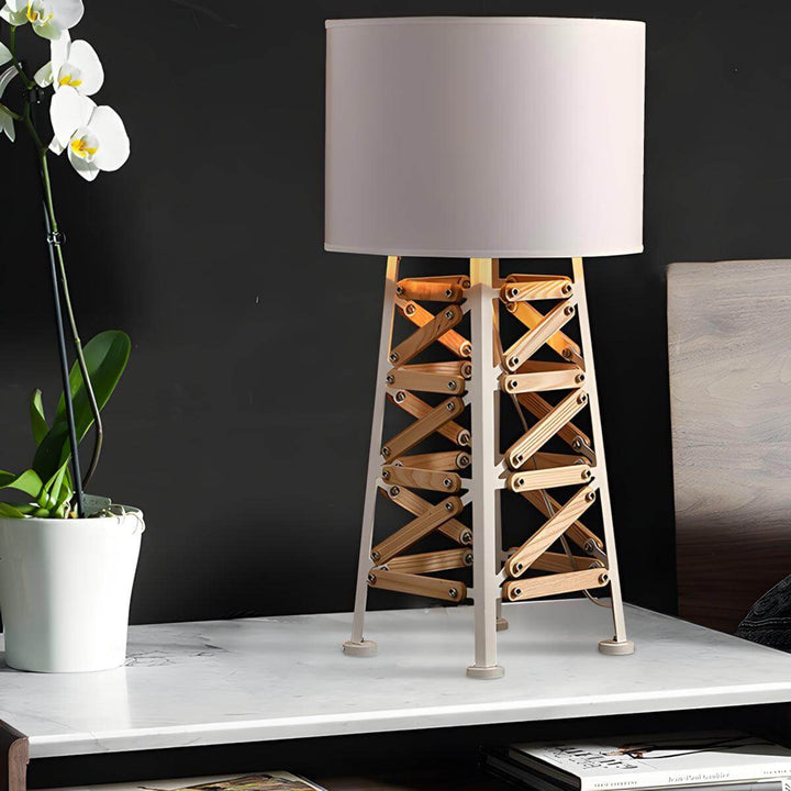 Modern Eiffel Table Lamp in unique design, perfect for bedroom bedside with stylish wood and cream lampshade.