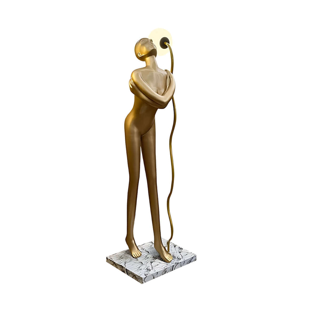 Sculptural Drayno art deco floor lamp for living room: elegant design standing 210cm tall, marble base, and unique figure.