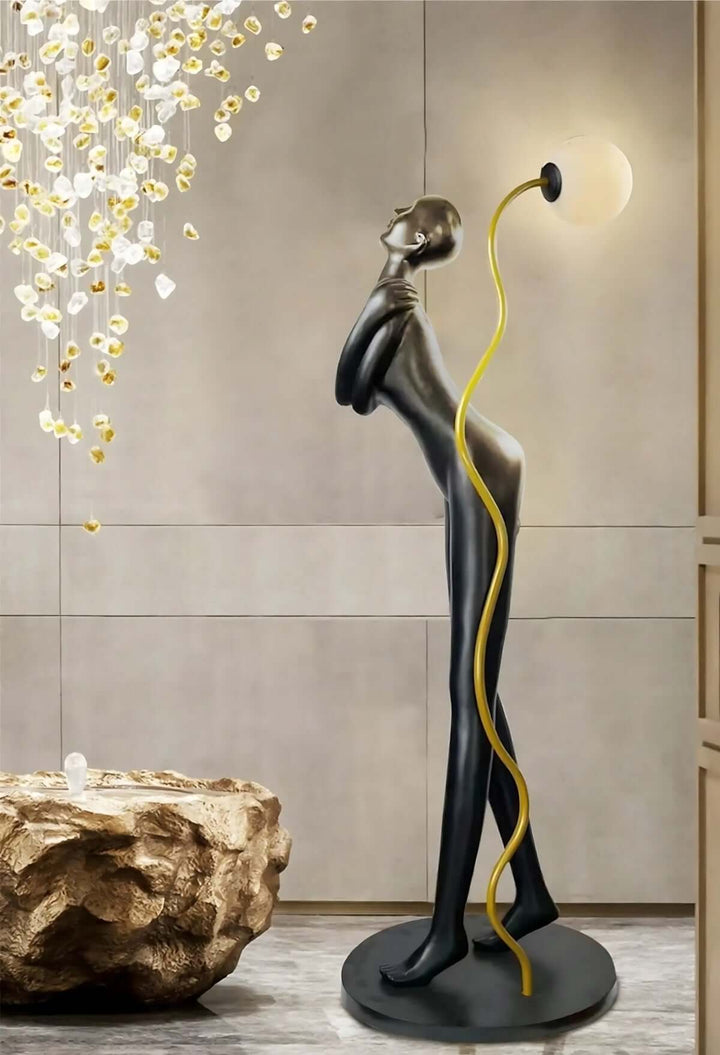 Sculptural Drayno art deco floor lamp in modern living room, adding elegance and style to floor lights.