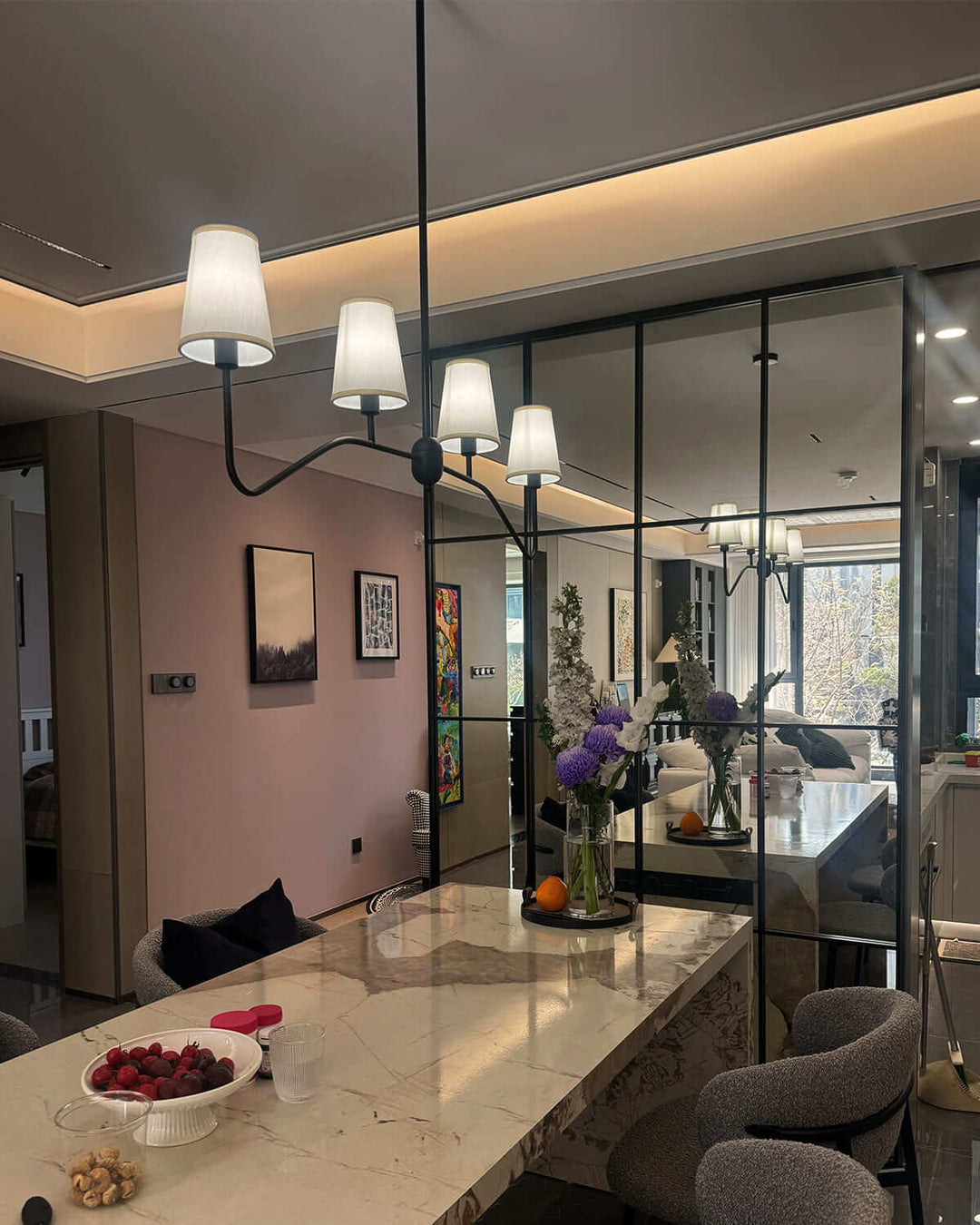 Drovon Chandelier โ Elegant Wabi-Sabi Fabric Dining Light