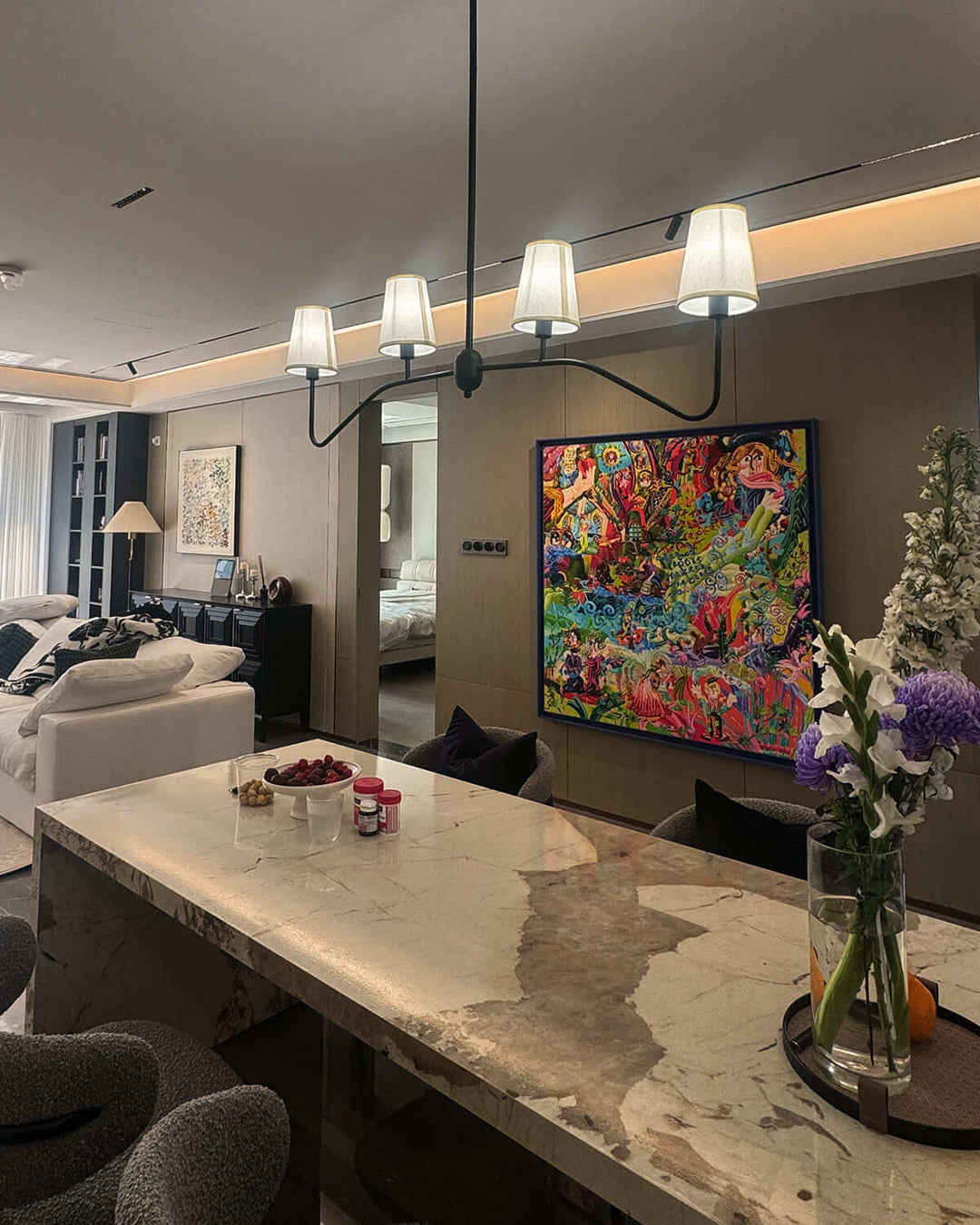 Drovon Chandelier โ Elegant Wabi-Sabi Fabric Dining Light