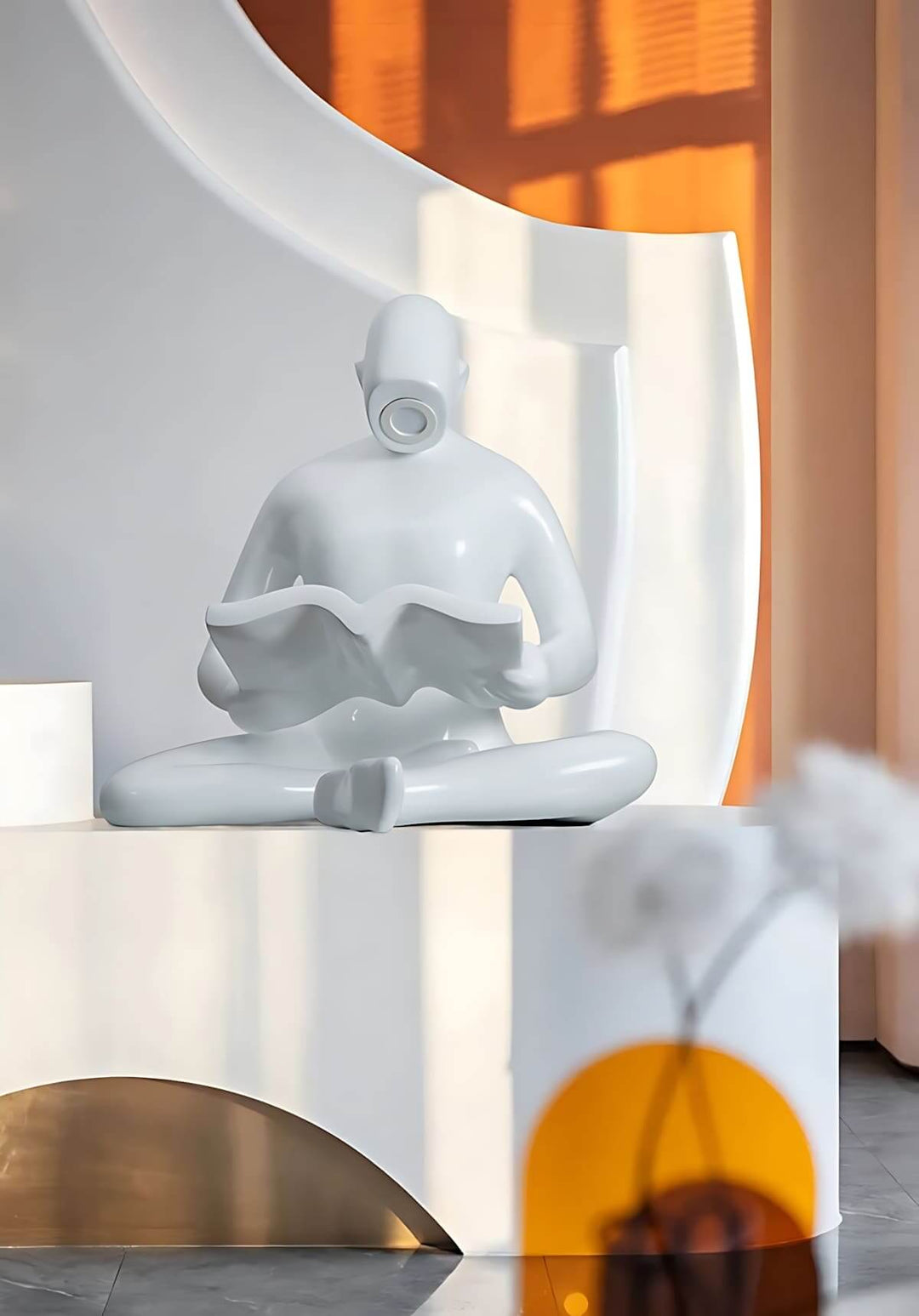 Elyvia Reading Sculpture Floor Lamp in a stylish interior, showcasing its art deco design and unique sculptural form.