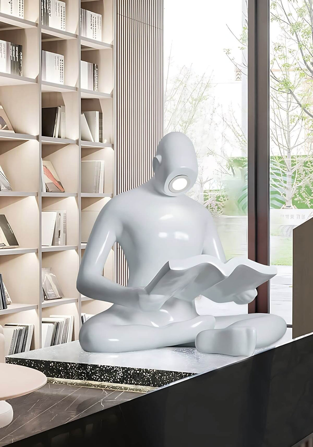 Elyvia Reading Sculpture Floor Lamp, an art deco sculptural floor lamp perfect for living room ambiance.