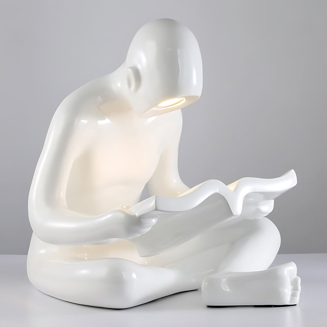Elyvia reading sculpture floor lamp, a unique art deco design for stylish floor lights in living rooms.