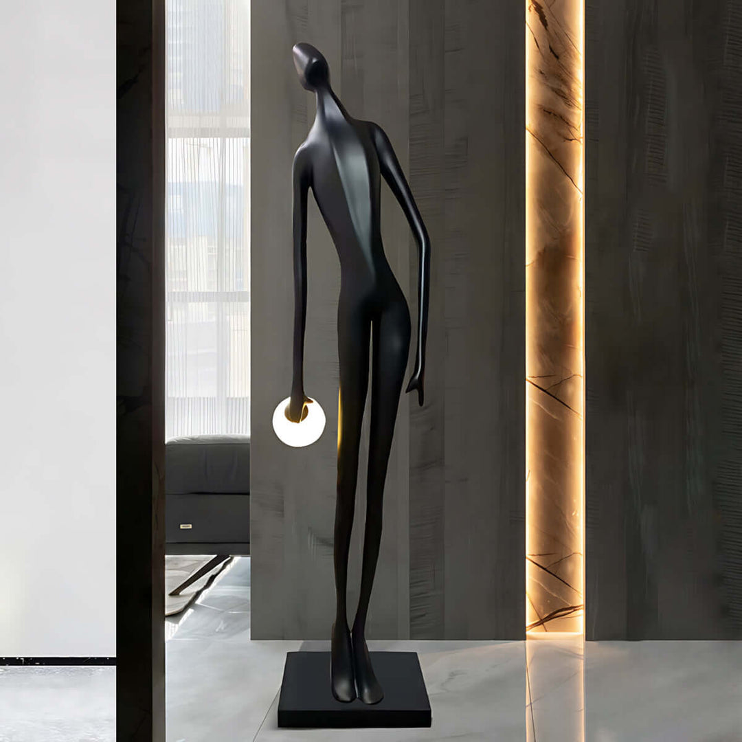 Eshvian sculptural floor lamp in black, showcasing art deco design, perfect floor light for modern living rooms.