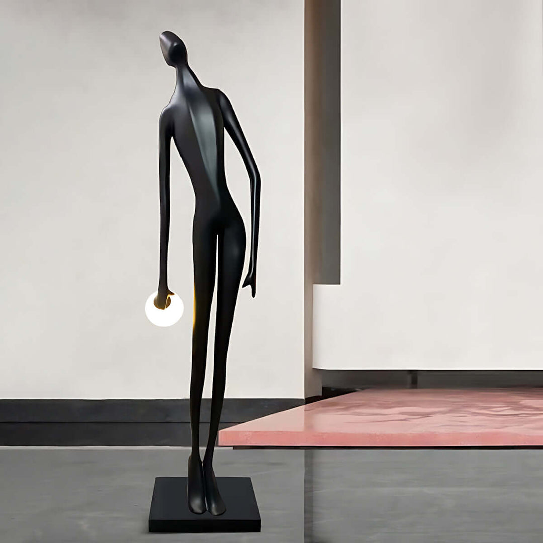 Eshvian sculptural floor lamp in black, perfect for living room decor and art deco styling.