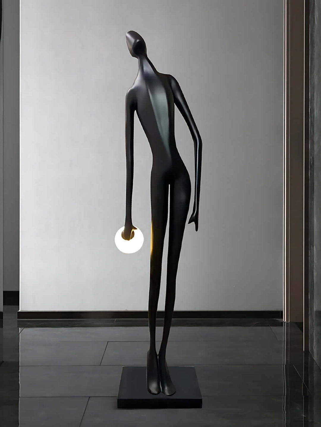 Eshvian sculptural floor lamp in black, art deco style, perfect floor light for living room, 185cm tall.