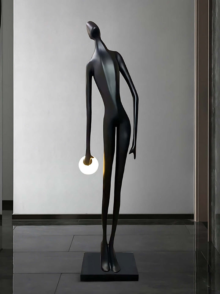Eshvian sculptural floor lamp in black, art deco style, perfect floor light for living room, 185cm tall.