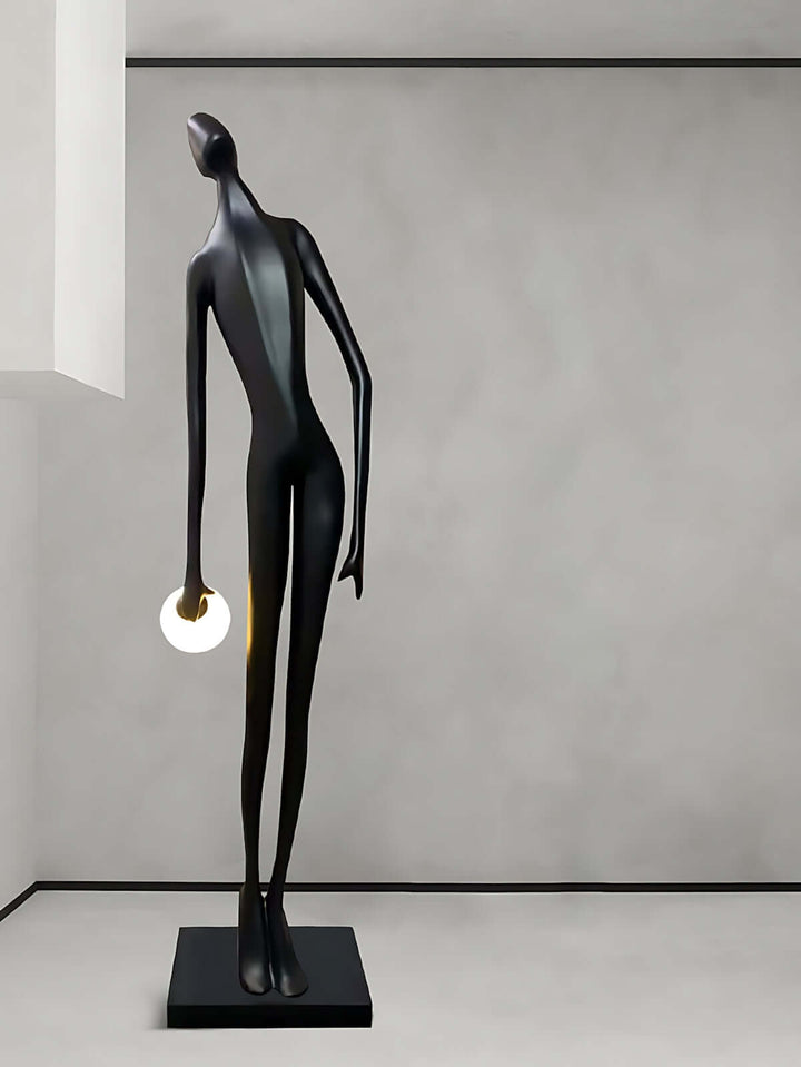 Eshvian sculptural floor lamp in black, elegant art deco design, perfect for living room floor lights.
