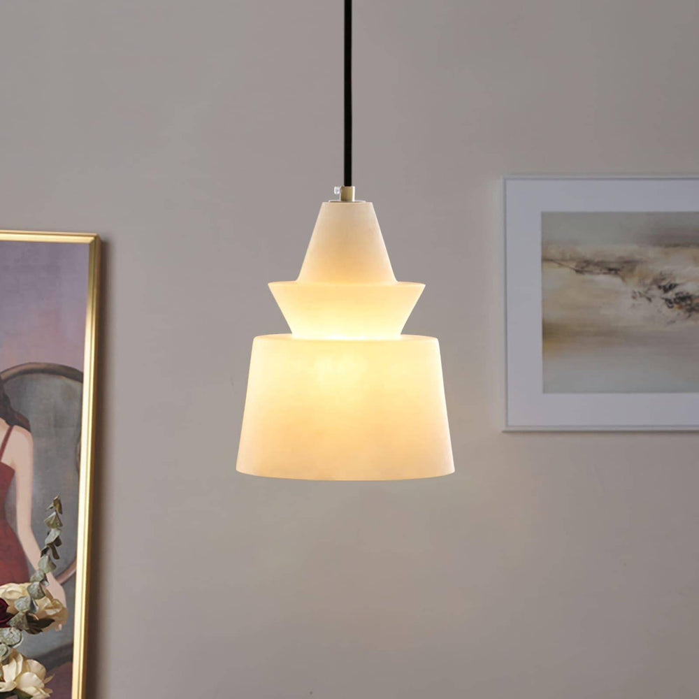 Elegant Alabaster pendant light, mid-century modern design, perfect small hanging light fixture for stylish interiors.