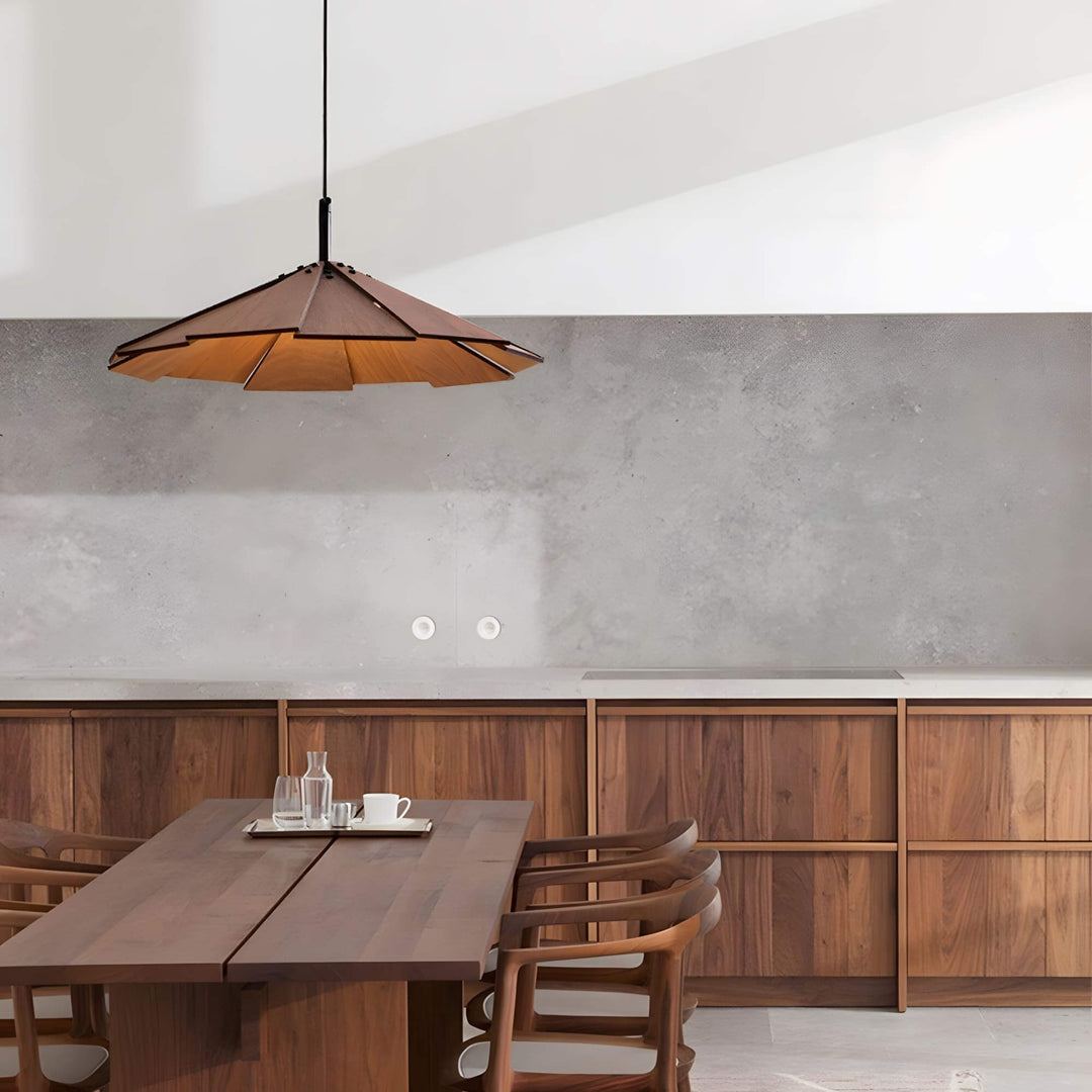 Fleura Pendant Light - Mid Century Wood Dining Room Fixture