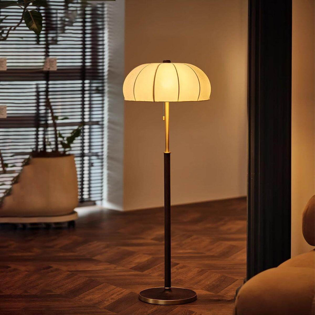 Gorra Floor Lamp in mid-century design, a stylish wood floor light for farmhouse interiors, perfect skinny floor lamp.
