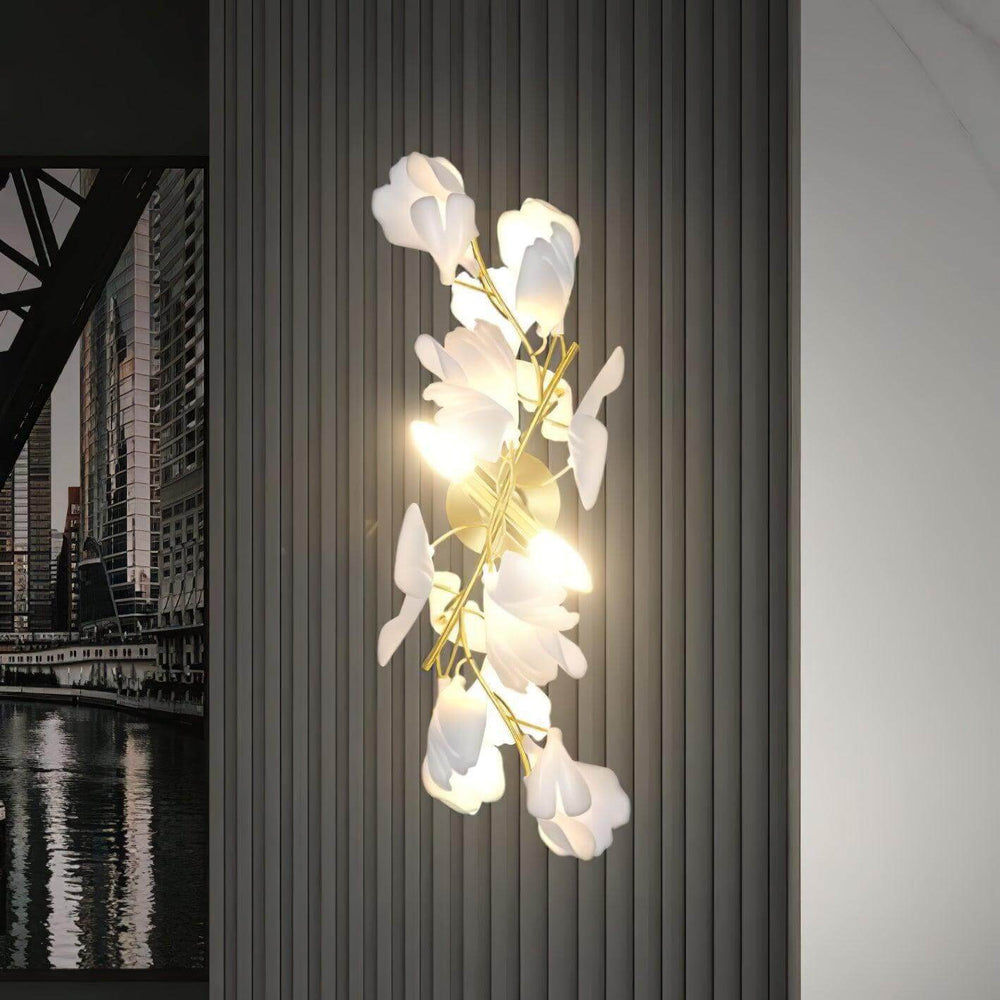 Gingko flowers ceramic wall sconce in art deco style, perfect wall lights for living room and modern decor.