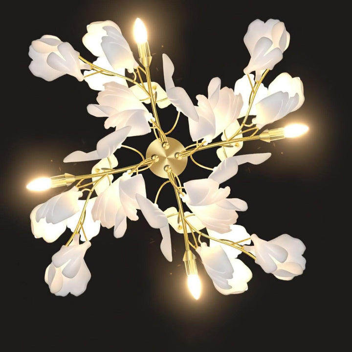 Gingko flowers ceramic wall sconce in art deco style, elegant white wall lights for living room, modern design.