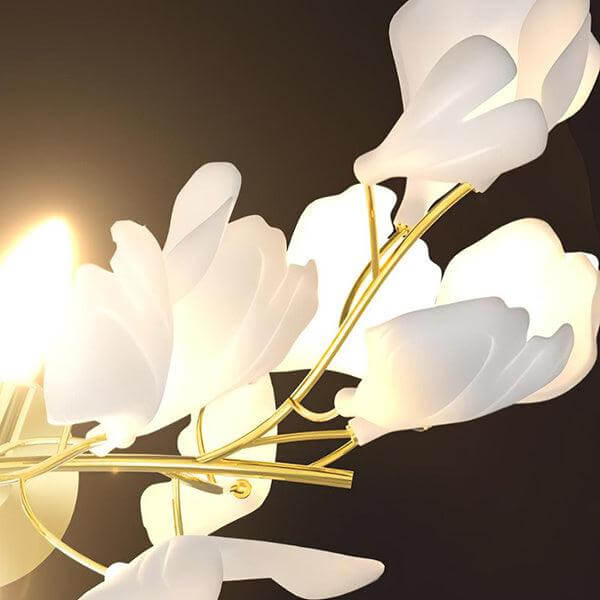 Elegant Gingko Flowers Sconce in ceramic with gold accents, perfect for art deco style wall lights in the living room.