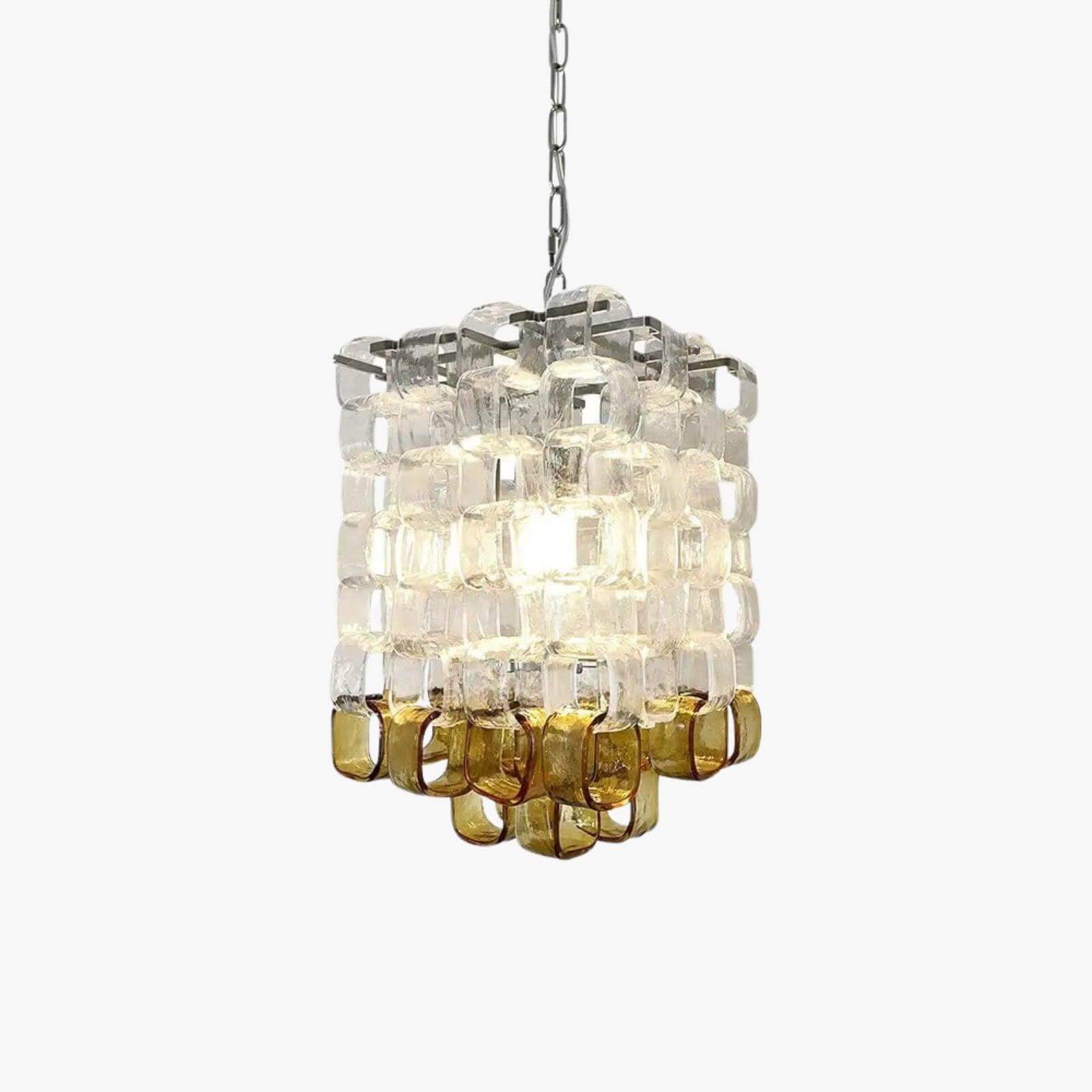 Glass Ice Cube Chandelier – Vintage Amber & Clear Glass Lighting