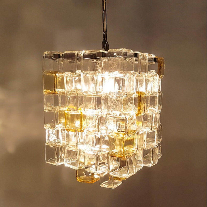 Glass Ice Cube Chandelier – Vintage Amber & Clear Glass Lighting | Vinlighting | Vinlighting