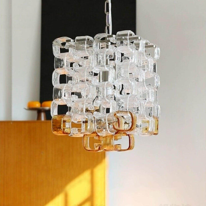 Glass Ice Cube Chandelier – Vintage Amber & Clear Glass Lighting | Vinlighting | Vinlighting