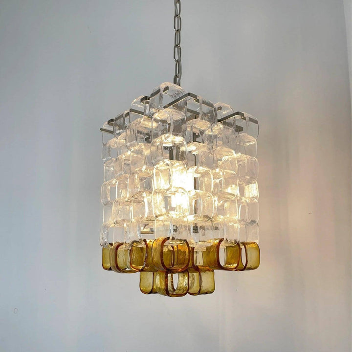 Glass Ice Cube Chandelier – Vintage Amber & Clear Glass Lighting | Vinlighting | Vinlighting