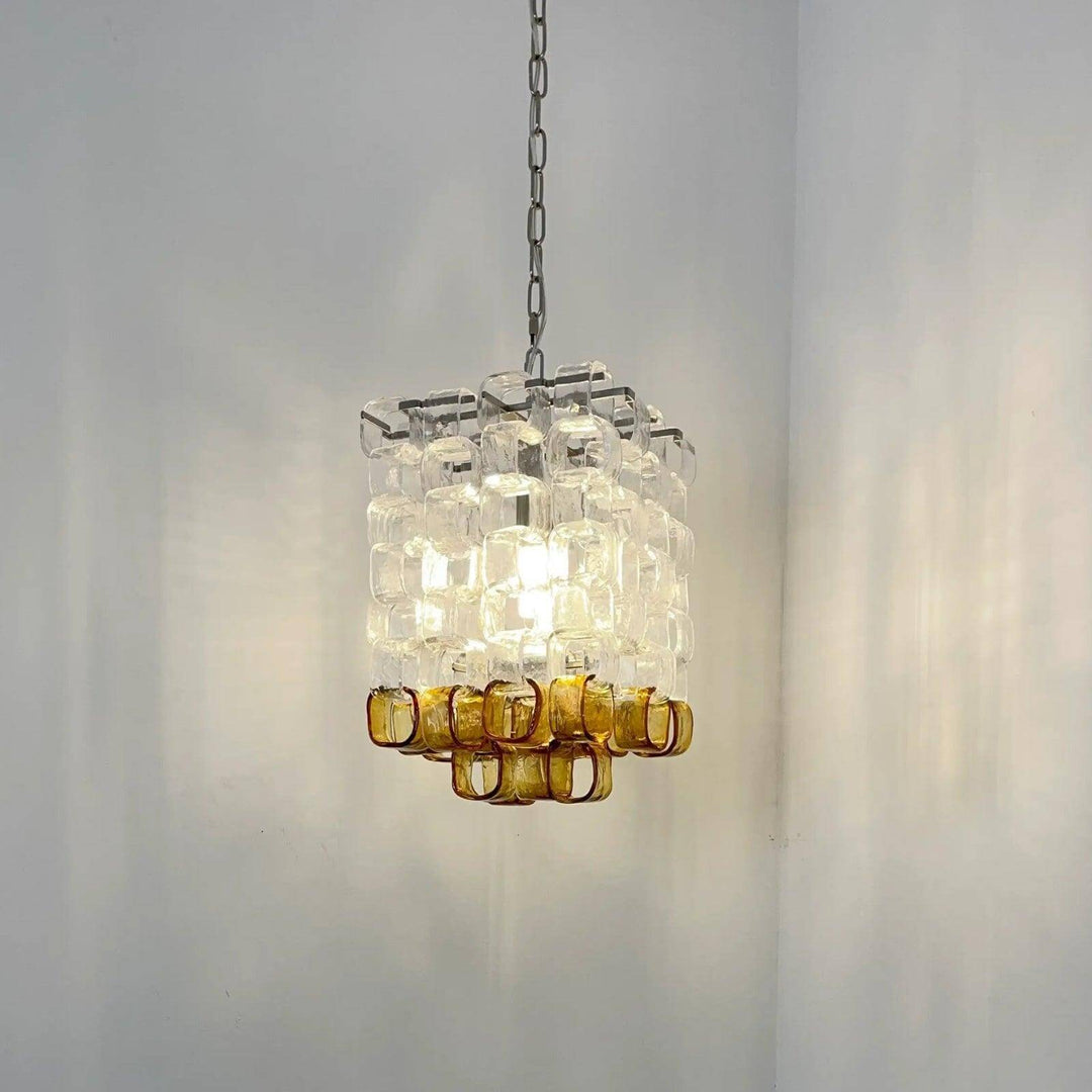Glass Ice Cube Chandelier – Vintage Amber & Clear Glass Lighting | Vinlighting | Vinlighting