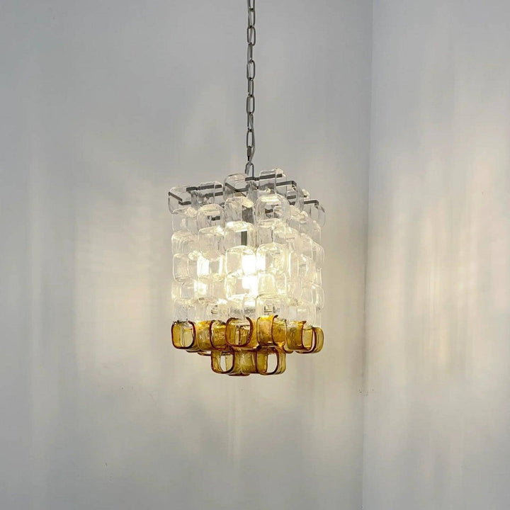 Glass Ice Cube Chandelier – Vintage Amber & Clear Glass Lighting | Vinlighting | Vinlighting