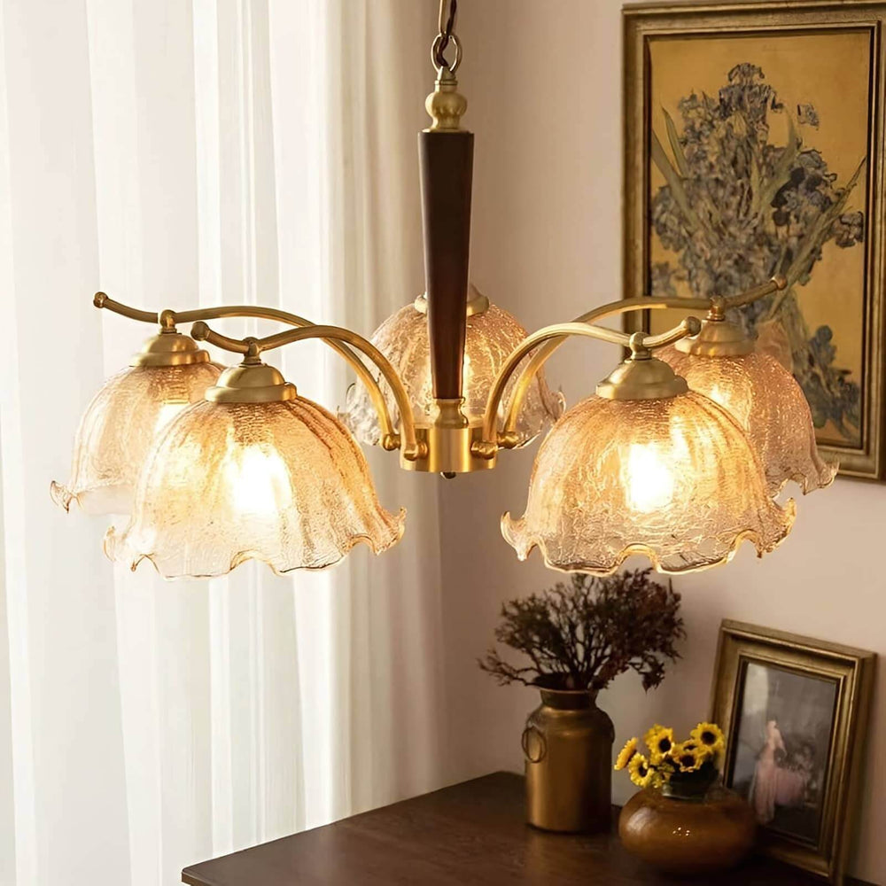 Glavon Chandelier - Contemporary Glass Metal Wood Light