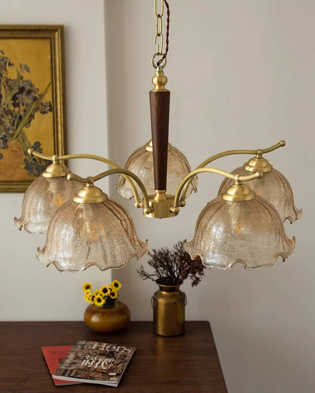 Glavon Chandelier - Contemporary Glass Metal Wood Light