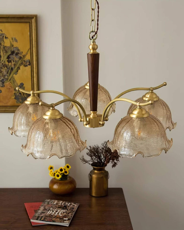 Glavon Chandelier - Contemporary Glass Metal Wood Light