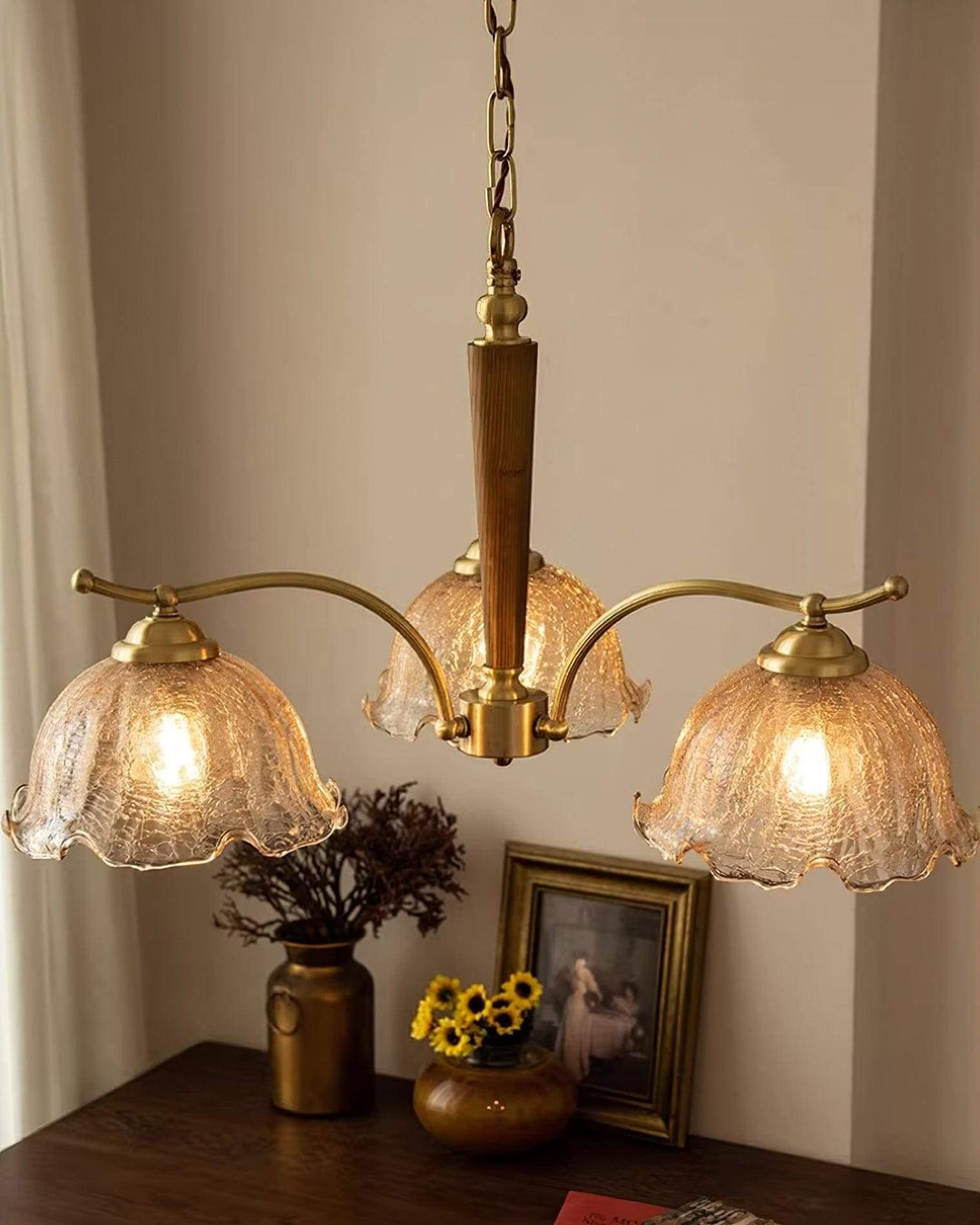 Glavon Chandelier - Contemporary Glass Metal Wood Light
