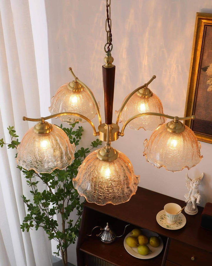 Glavon Chandelier - Contemporary Glass Metal Wood Light