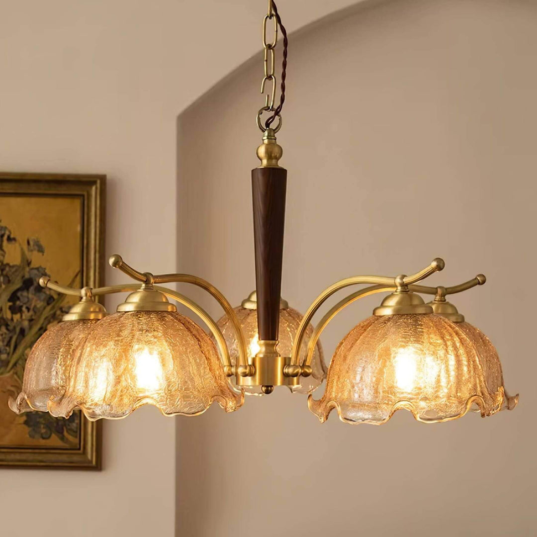 Glavon Chandelier - Contemporary Glass Metal Wood Light