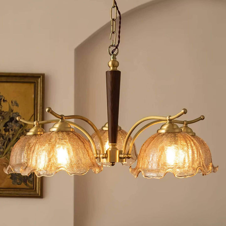 Glavon Chandelier - Contemporary Glass Metal Wood Light