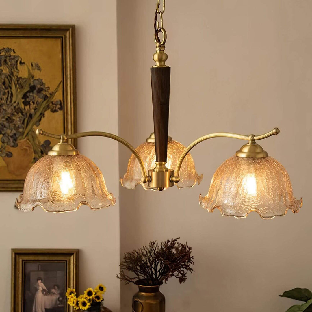 Glavon Chandelier - Contemporary Glass Metal Wood Light