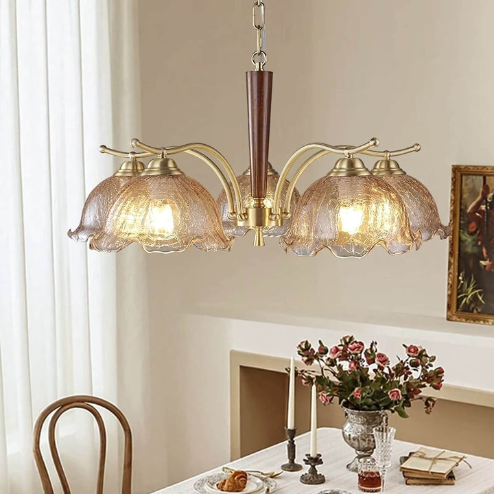 Glavon Chandelier - Contemporary Glass Metal Wood Light