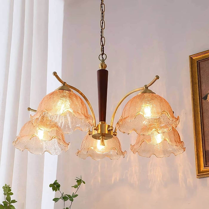 Glavon Chandelier - Contemporary Glass Metal Wood Light