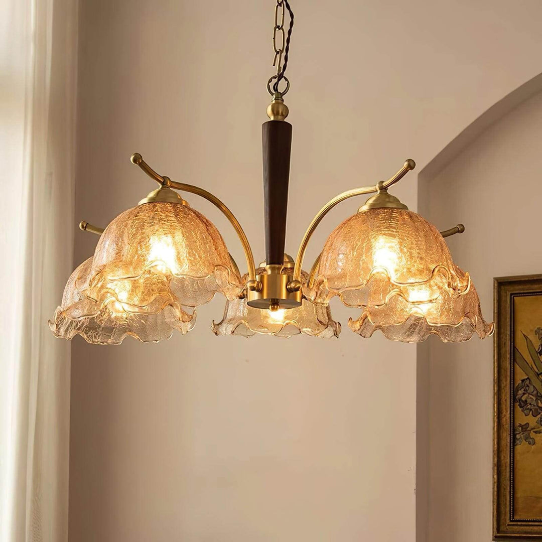 Glavon Chandelier - Contemporary Glass Metal Wood Light