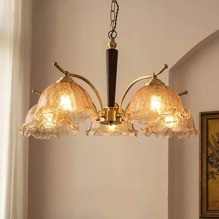 Glavon Chandelier - Contemporary Glass Metal Wood Light