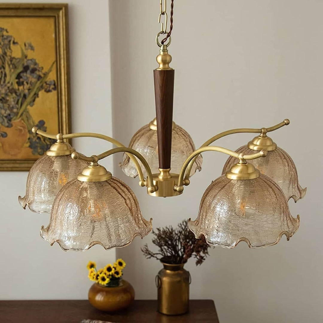 Glavon Chandelier - Contemporary Glass Metal Wood Light