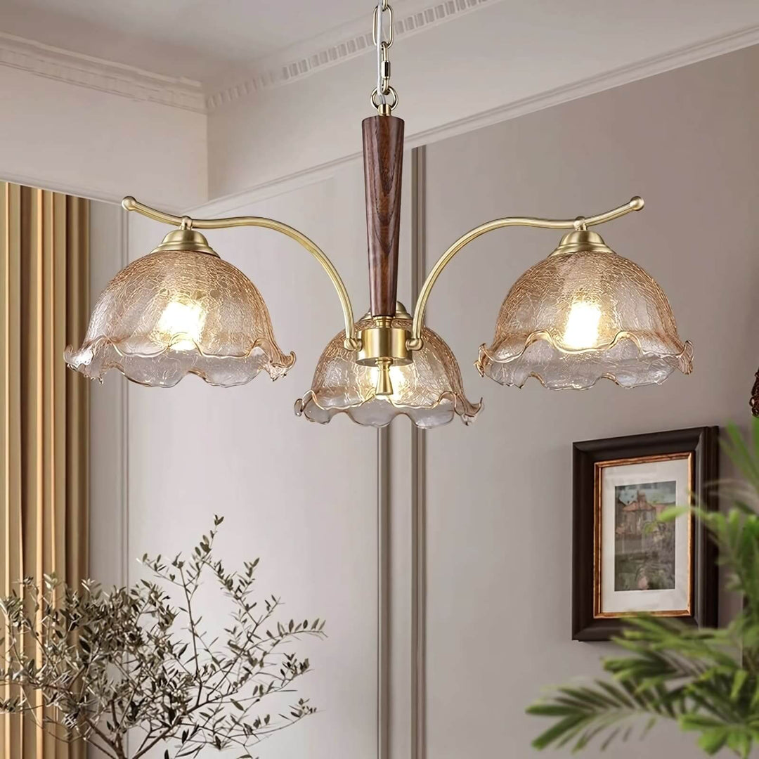 Glavon Chandelier - Contemporary Glass Metal Wood Light