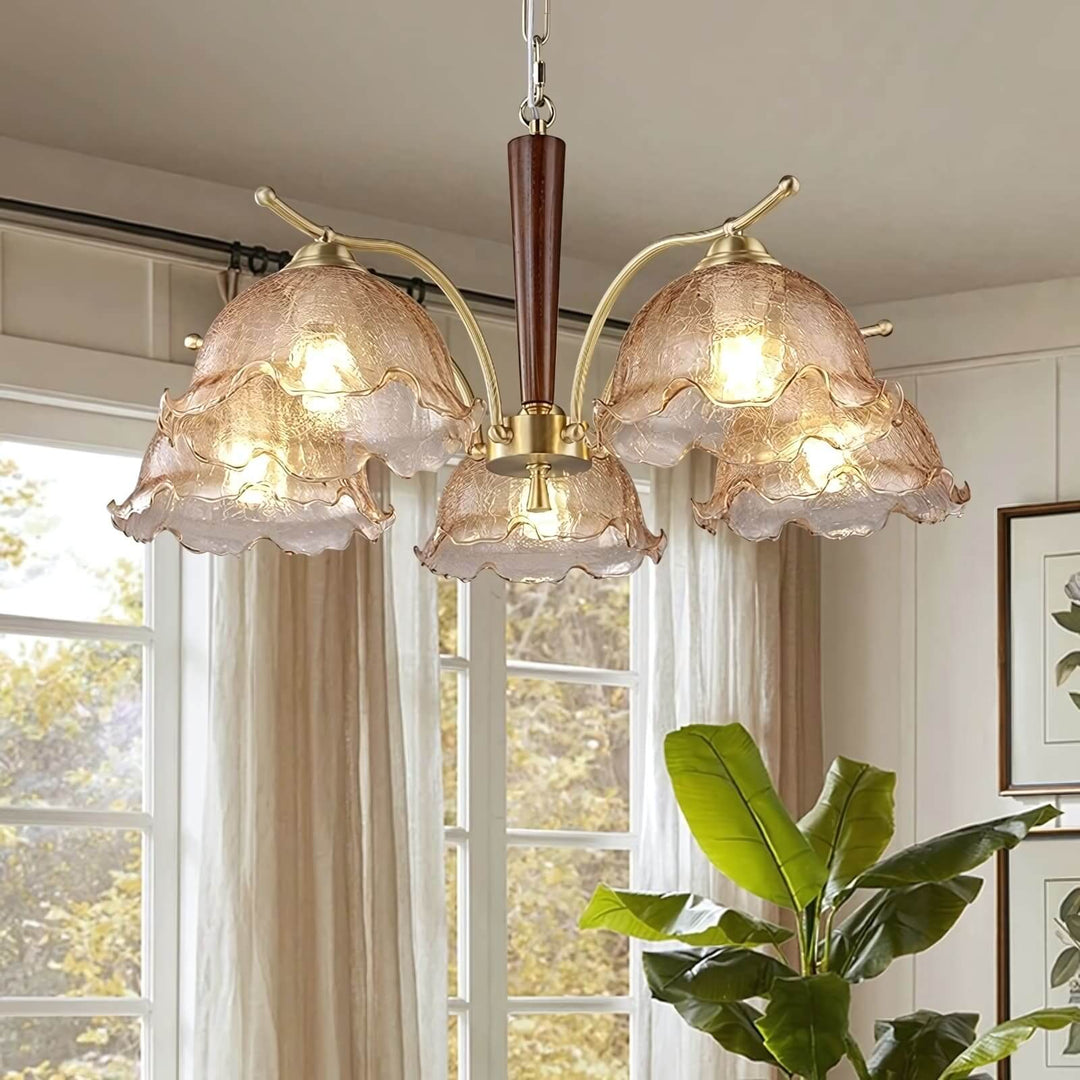 Glavon Chandelier - Contemporary Glass Metal Wood Light